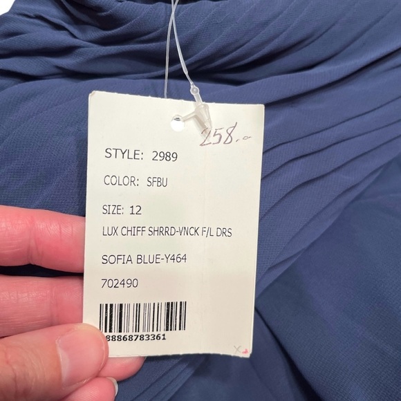 Dessy Collection #2989 Blue Lux Chiffon V Neck Floor Length Dress Size 12 - Picture 11 of 12